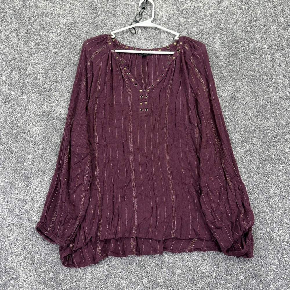 Rock & Republic Blouse Womens XL Purple Striped Studded Long Sleeve Tunic Casual